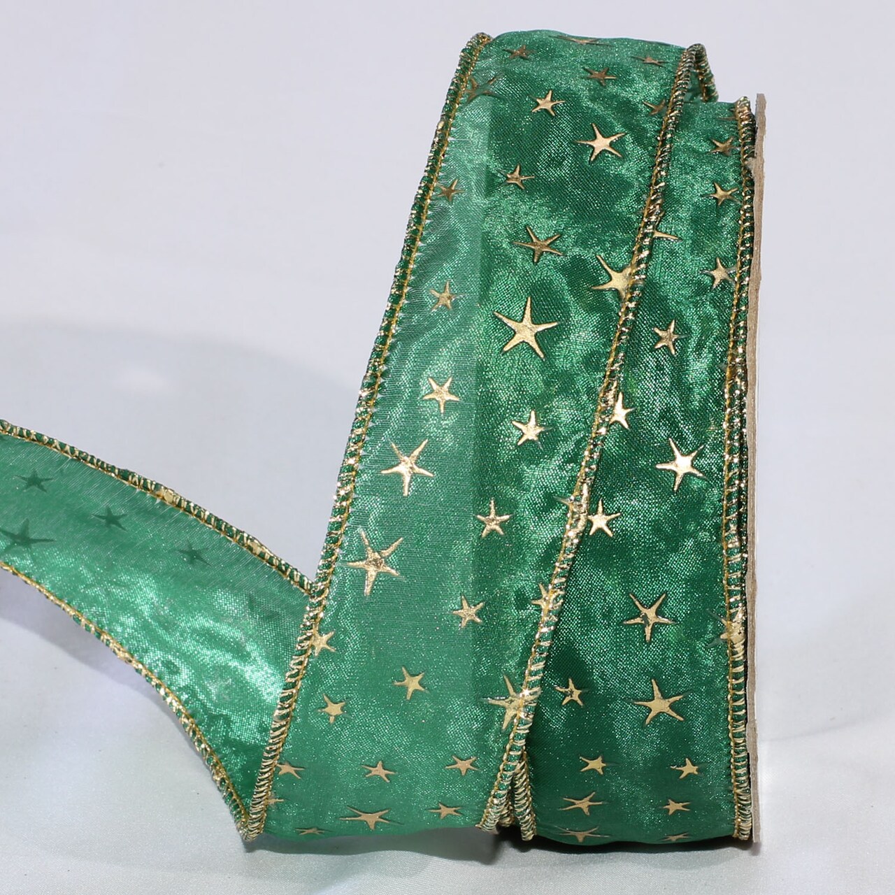 The Ribbon People Hunter Green and Gold Star Edge Wired Craft Ribbon 1.5" x 27 Yards
